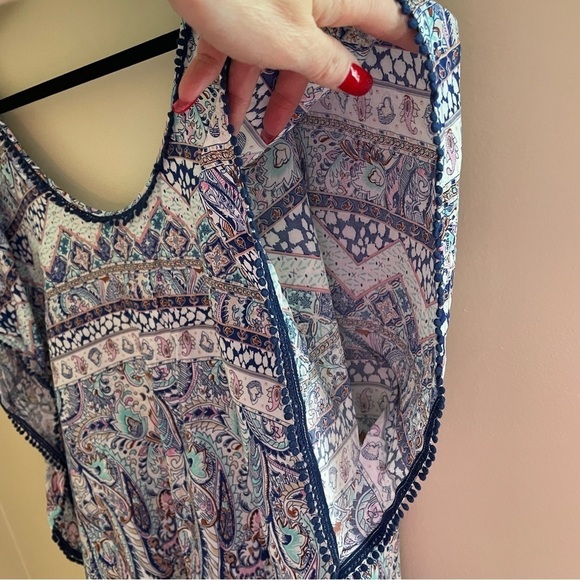 VICTORIA Secret Paisley Boho Print Tassel Pom Pom Trim SwimSuit Coverup Size L - Picture 7 of 11